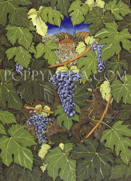 Sangiovese Grapes & Wild Boar Painting by Irish Artist Poppy Melia